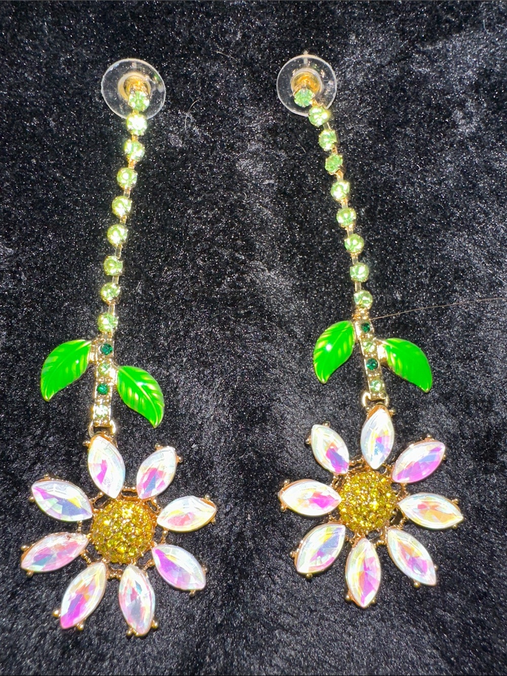 Kenneth Jay Lane Green and Gold Floral Drop Earrings